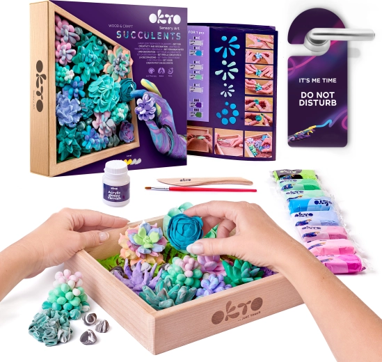 Okto Tenderness καλλιτεχνικό σετ – παχύφυτα σε ξύλινη κορνίζα 21 × 21 cm