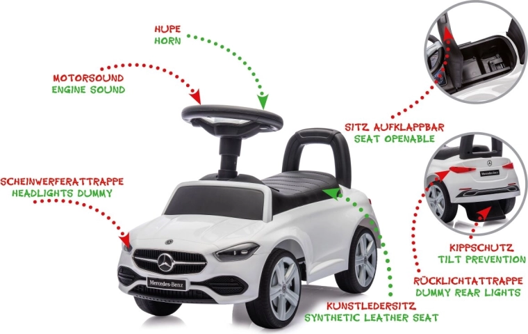 Παιδικό αυτοκινητάκι Mercedes-Benz C-Class 2 σε 1, λευκό