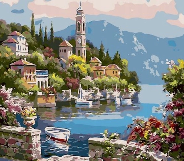 Norimpex ζωγραφική με αριθμούς Πόλη δίπλα στη λίμνη 40 × 50 cm