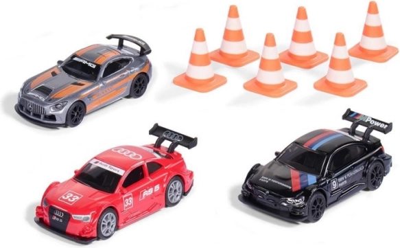 Δωροσετ αγωνιστικών αυτοκινήτων SIKU – Mercedes‑AMG GT4, AUDI RS 5 Racing και BMW M4 Racing με κώνους