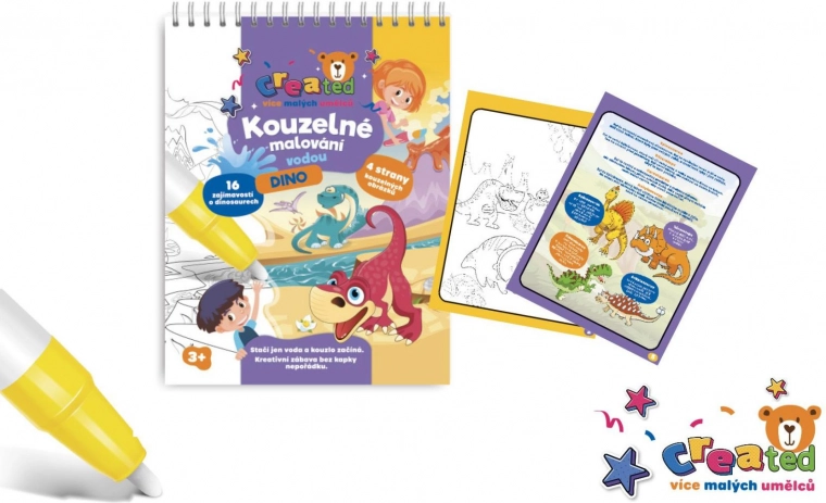 Μαγικό ζωγράφισμα με νερό – μπλοκ, 4 φύλλα – Dinosauři