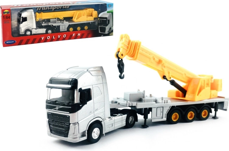 Welly φορτηγό 1:64 τράκτορας Volvo με ρυμουλκούμενο και γερανό