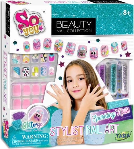 Κομψό σετ nail art με γκλίτερ και αυτοκόλλητα TASIA