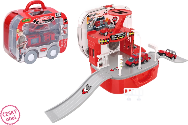 Πυροσβεστικός σταθμός σε βαλιτσάκι με αυτοκίνητα και ελικόπτερο