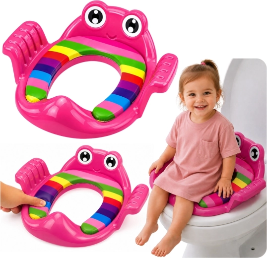 Παιδικό κάθισμα τουαλέτας (μειωτήρας WC) με μαλακό κάθισμα και λαβές, ροζ - 1 τεμάχιο