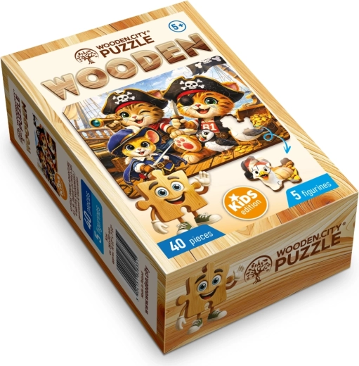 Ξύλινο παζλ WOODEN CITY Γατάκια και πειρατική περιπέτεια, 40 κομμάτια