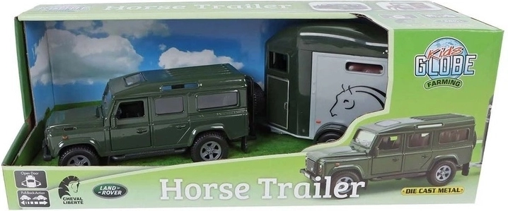 Kids Globe Farming Land Rover με τρέιλερ για άλογα, pull-back