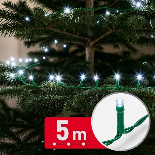 Φωτεινή γιρλάντα LED 5 m με 100 LED σε ψυχρό λευκό χρώμα