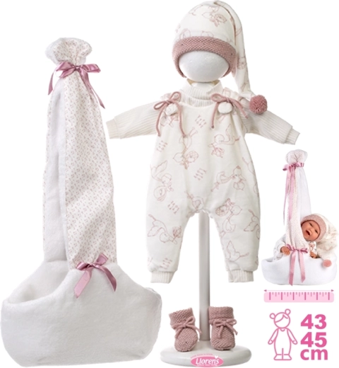 Llorens ρούχα για κούκλα New Born 40–42 cm με υφασμάτινο μάρσιπο, σετ 5 τεμαχίων