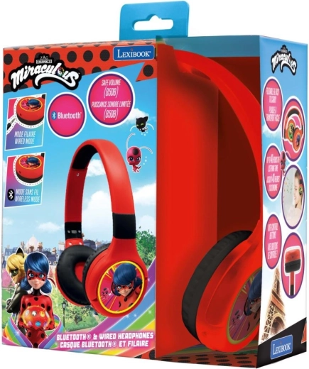 Παιδικά ασύρματα ακουστικά Miraculous: Η Θαυμαστή Πασχαλίτσα και ο Μαύρος Γάτος, πτυσσόμενα, όριο έντασης 85 dB