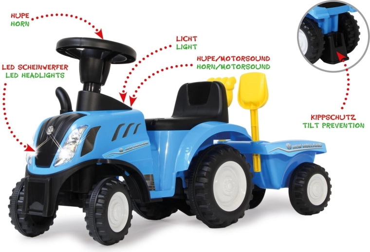 Παιδικό όχημα New Holland T7 με ρυμουλκούμενο 2 σε 1, μπλε