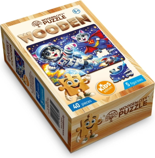 Ξύλινο παζλ Wooden City Super γάτες στο διάστημα, 40 κομμάτια