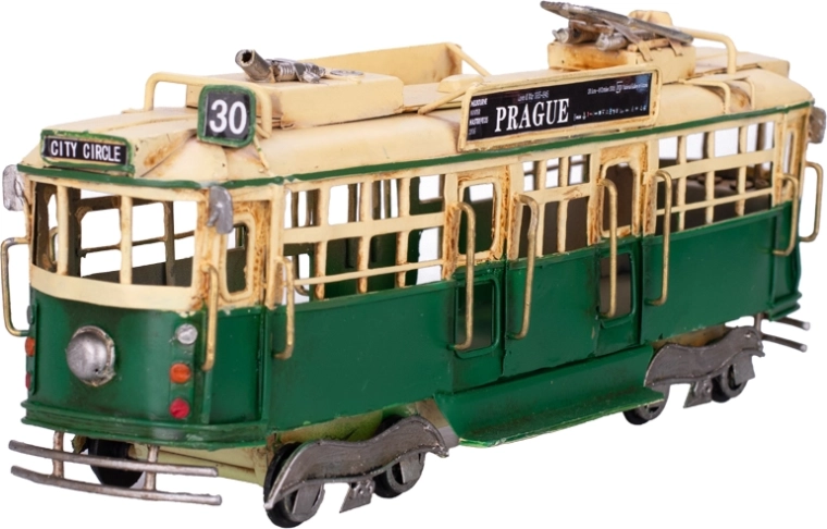Μεταλλικό μοντέλο τραμ Prague – πράσινη vintage διακόσμηση με ελεύθερη κύλιση