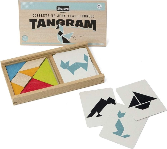 Jeujura tangram με καρτέλες προτύπων σε ξύλινο κουτί
