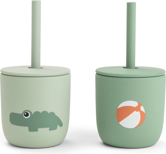 Done by Deer ποτηράκια σιλικόνης με καλαμάκι Playground, πράσινα (2 τεμ.)