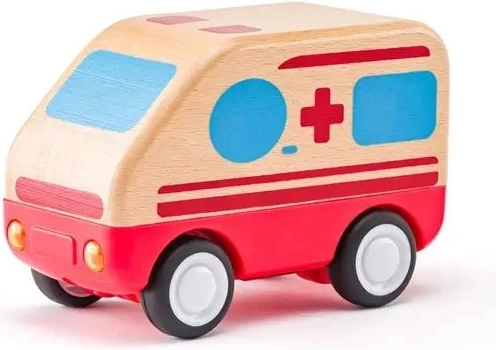 Ξύλινο ασθενοφόρο Woody με μηχανισμό αδράνειας, φώτα και ήχο
