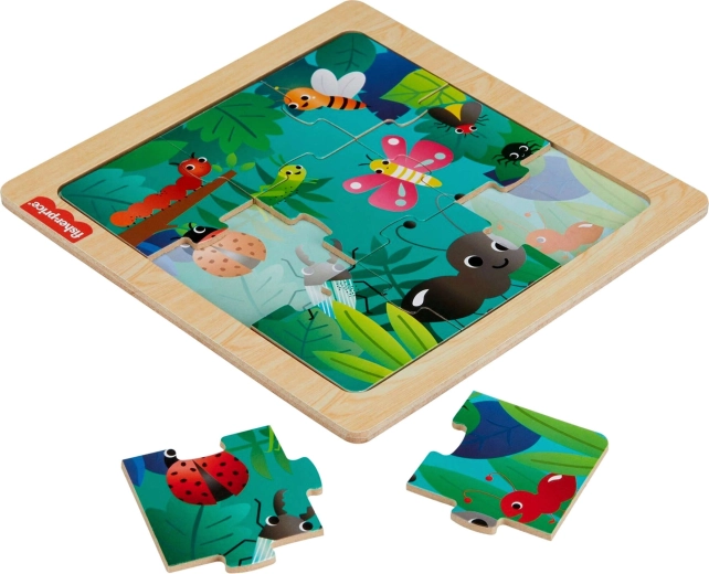 Ξύλινο παζλ Fisher-Price Έντομα στο δάσος, 10 κομμάτια