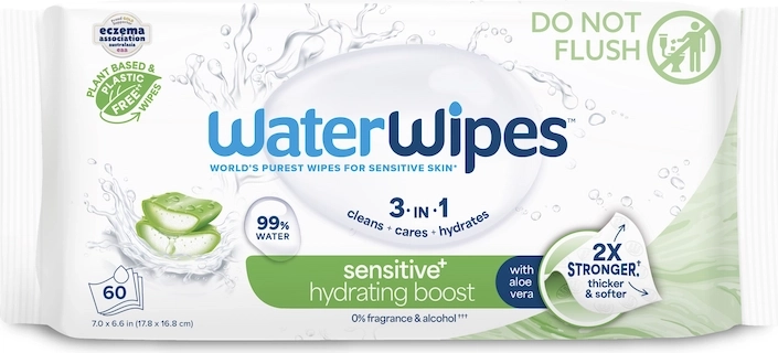 WaterWipes ενυδατικά υγρά μαντηλάκια με aloe vera 3σε1 12×60 τεμ.