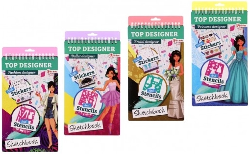 Μπλοκ σχεδίασης TOP DESIGNER για μικρές σχεδιάστριες με στένσιλ και αυτοκόλλητα
