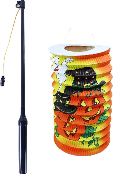 Χάρτινο φαναράκι Halloween 15 cm με φωτεινή ράβδο 40 cm
