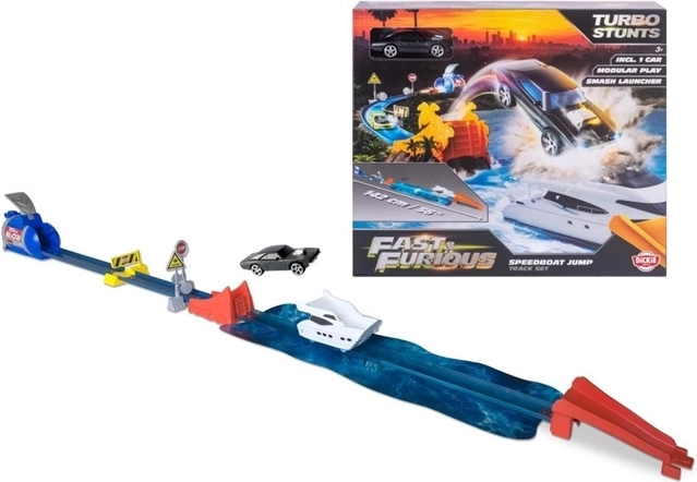 Αγωνιστική πίστα κασκαντέρ Fast & Furious Speedboat Jump με αυτοκίνητο Dodge Charger 1970