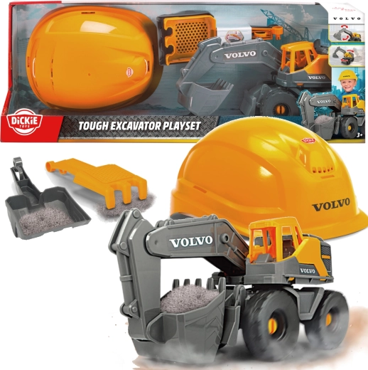 Σετ κατασκευών Volvo Dickie Toys με εκσκαφέα και προστατευτικό κράνος