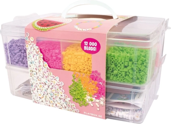 PLAYBOX χάντρες σιδερώματος σε πλαστική βαλίτσα με βάσεις και πρότυπα, 12.000 τεμ.