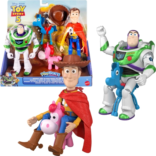 Mattel Disney Pixar Toy Story 5 σετ φιγούρων Woody και Buzz Lightyear Hi‑Tech + 2 πόνι