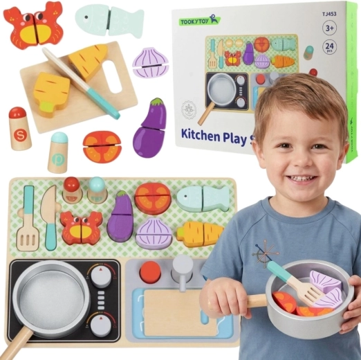 Ξύλινη κουζίνα με αξεσουάρ Tooky Toy μικρός σεφ