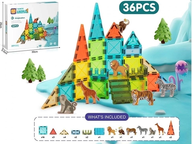 Μαγνητικό σετ κατασκευών Color Box με ζωάκια, 56 τεμάχια