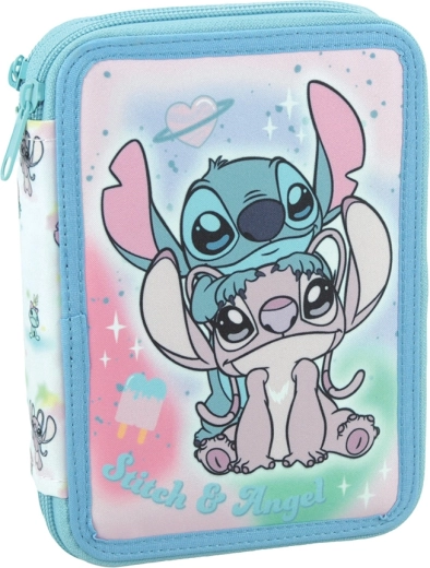 Εξοπλισμένη κασετίνα δύο ορόφων Disney Stitch & Angel σε ανοιχτό μπλε χρώμα