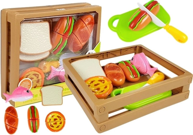 Παιδικό σετ τροφίμων με αυτοκόλλητο βέλκρο σε στοιβαζόμενο καφάσι