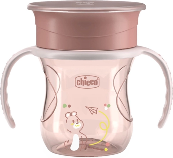 Chicco εκπαιδευτικό ποτηράκι 360 Perfect X με λαβές ροζ 200 ml, 12μ+