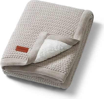 Babyono βαμβακερή κουβέρτα με επένδυση από sherpa fleece 75 × 100 cm μπεζ