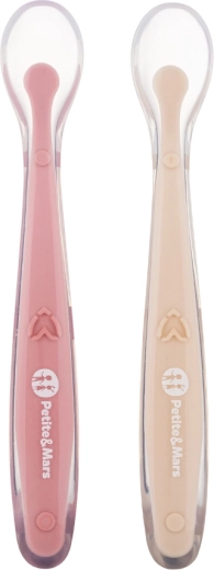Petite&Mars κουταλάκια σιλικόνης με θήκη Take&Match pea–ochre, 2 τεμ., 6 m+