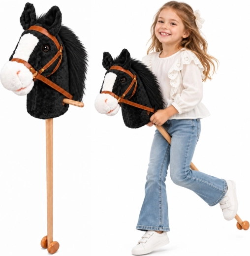 Hobby Horse ασπρόμαυρο άλογο σε ράβδο με ροδάκια και ήχο καλπασμού 100 cm