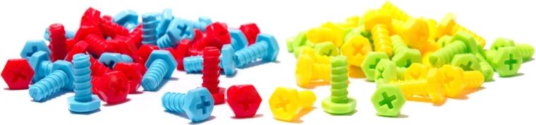 Πολύχρωμες βίδες και εξαρτήματα συναρμολόγησης