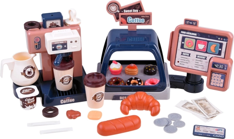 Βιτρίνα και πλούσια αξεσουάρ για παιχνίδι καφέ