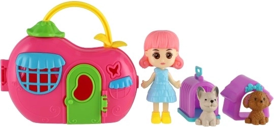 Κούκλα και δύο κατοικίδια με αξεσουάρ