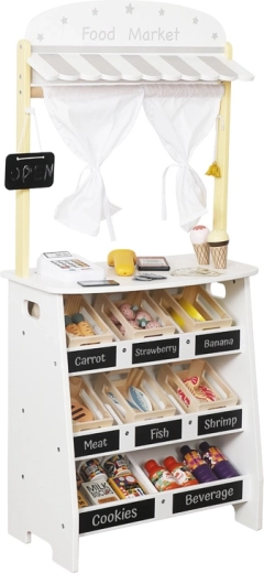 Πάγκος καταστήματος με θήκες και πινακίδες