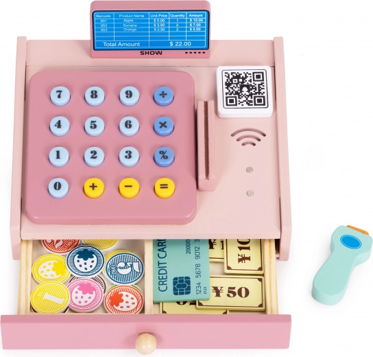 Ανοιγόμενο συρτάρι και ξύλινα χρήματα