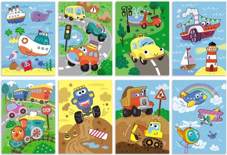 Πολύχρωμα μέσα μεταφοράς για μάθηση και διασκέδαση