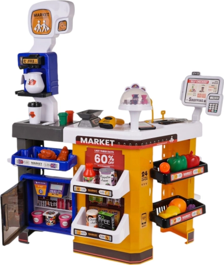 Πλήρης ζώνη ταμείου με ψυγείο και γωνιά καφέ